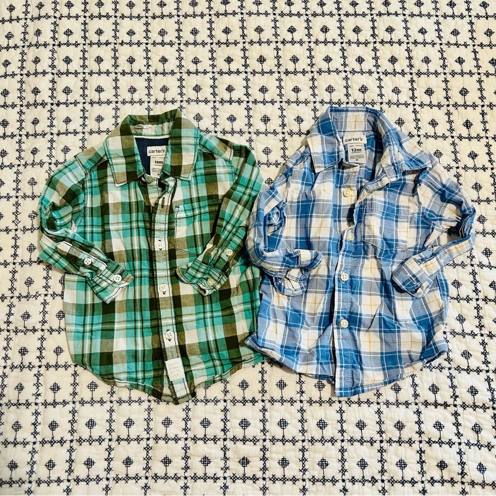 Carter’s - 2 Boys Plaid Button Down Shirts - Size 12M